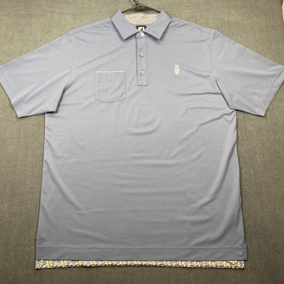 Footjoy Light Blue Golf Performance Polo Shirt Floral Print Mens Size Large - Picture 1 of 12